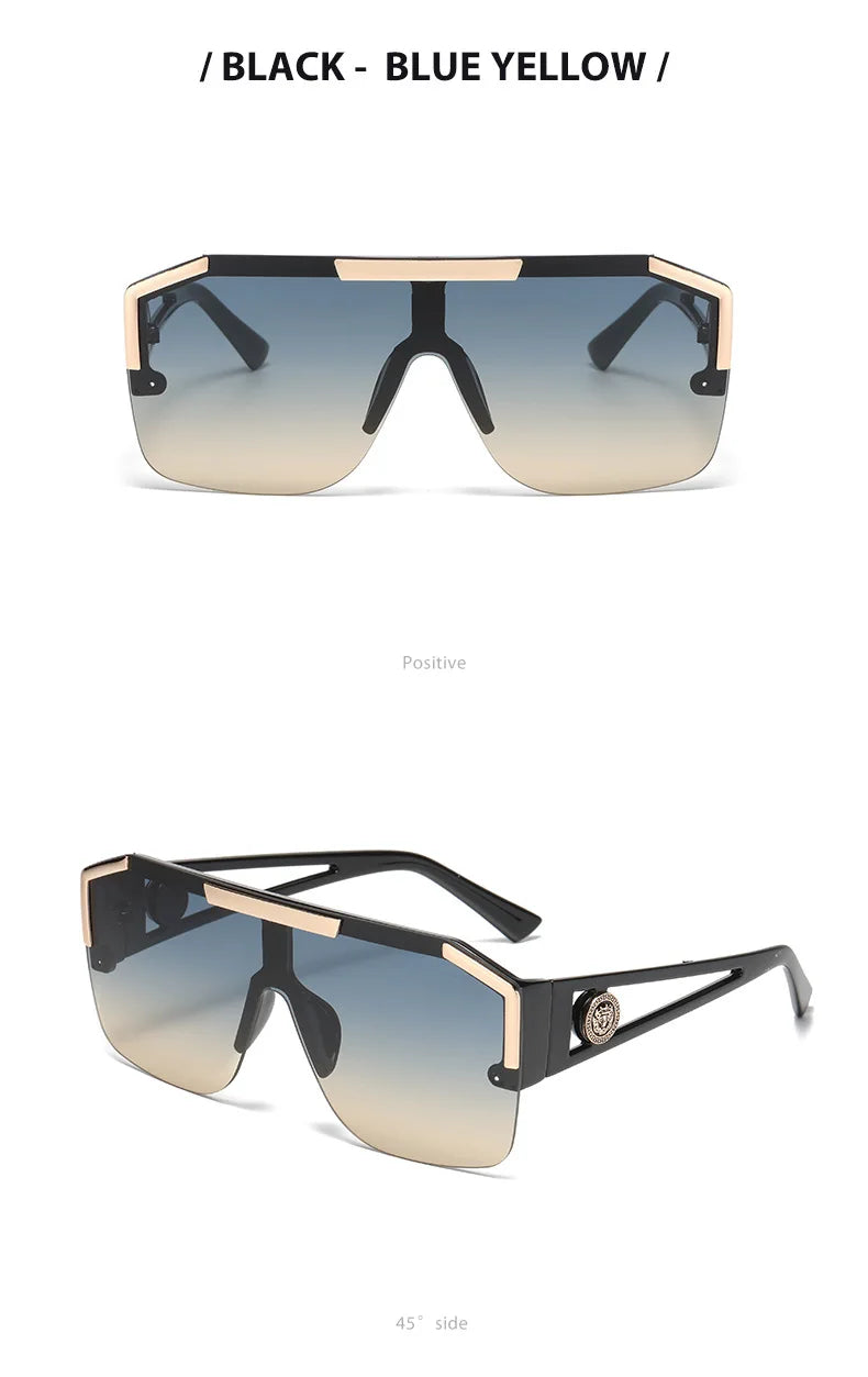 2PCS New Lion Head Integrated Sunglasses Trendy Large Frame Sunglasses Personalized Hollow Leg Sunglasses
