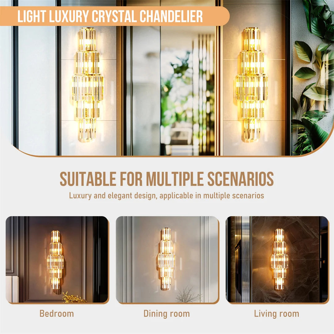 LUVODI Luxury Crystal Wall Lamp 3-Layer Wall Crystal Sconce Light E14 Led Corn Lights