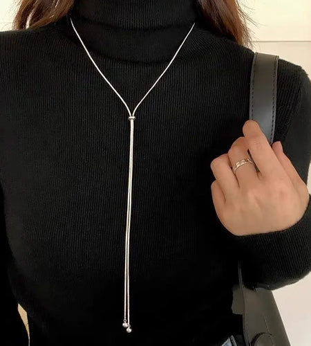 Simple Long Tassel Titanium Steel Chain Design Necklace