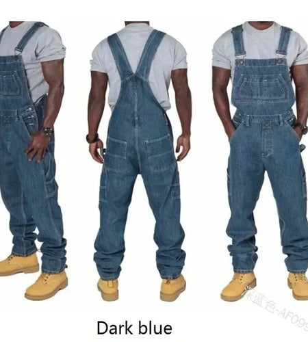 Men's Jeans 2026 Overalls Men Pockets Casual Loose Long Denim Pants Slim Splice Straight Rompers