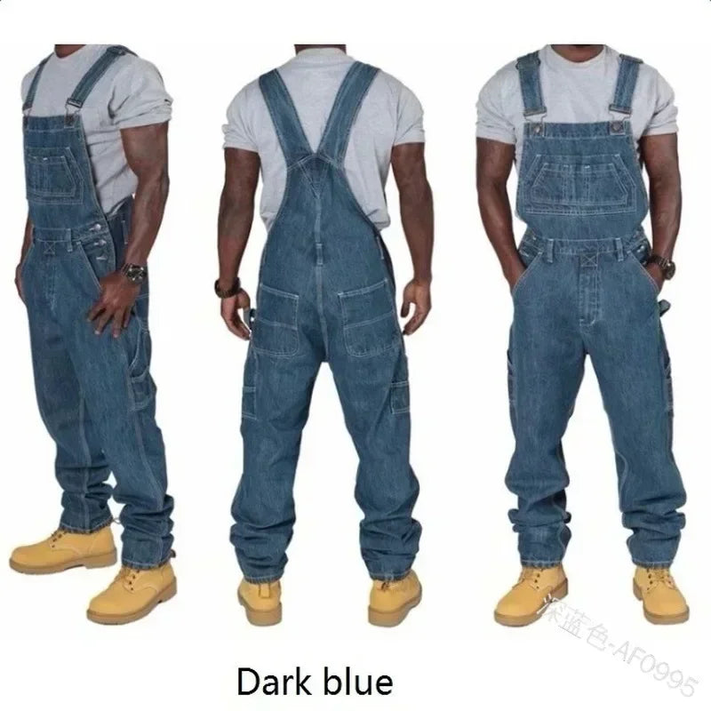 Men's Jeans 2026 Overalls Men Pockets Casual Loose Long Denim Pants Slim Splice Straight Rompers