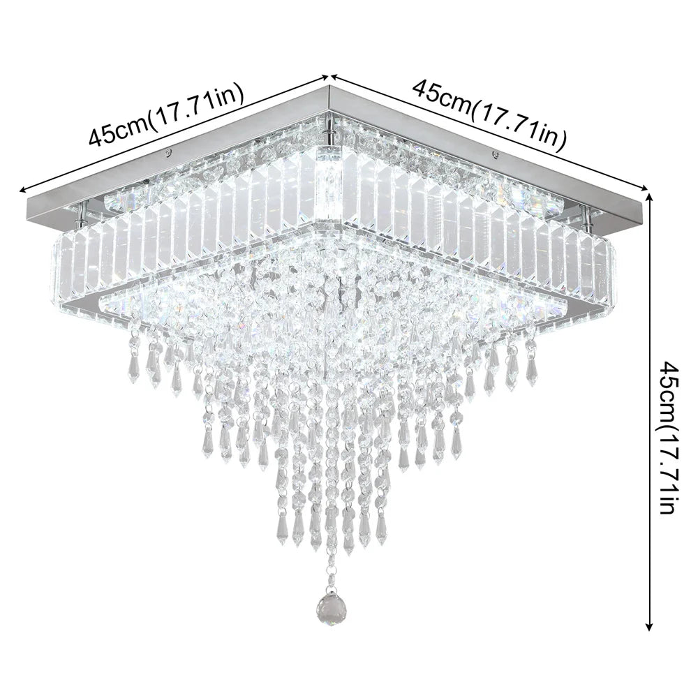 Luxury Crystal Square Bright Led Chandelier Modern Pendant Light Ceiling Lamp Dimmable Flush Mount Bedroom Dinning Living Room