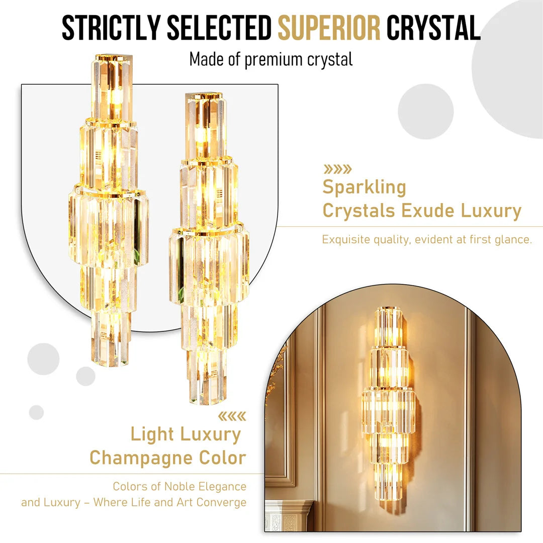 LUVODI Luxury Crystal Wall Lamp 3-Layer Wall Crystal Sconce Light E14 Led Corn Lights