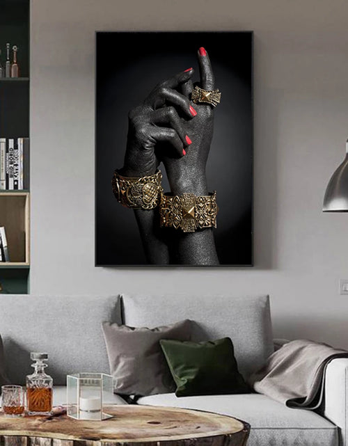 Load image into Gallery viewer, African Art Black and Gold Hand With Gold Gesture Canvas Painting Poster and Prints Wall Art Pictures for Living Room Home Decor
