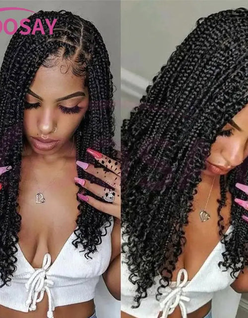 Load image into Gallery viewer, 12&quot; Synthetic Short Bohemian Boho Braided Wigs Full Lace Front Braiding Wig For Black Women Curly Knotless Bob Braids Locs Wigs
