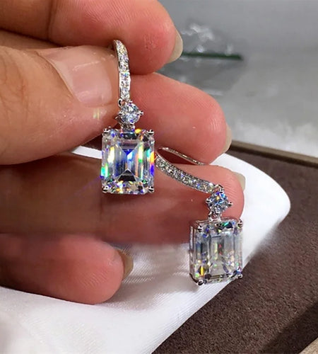 Luxury Fashion Silver Color Inlaid Zircon Stones Drop Earrings for Women