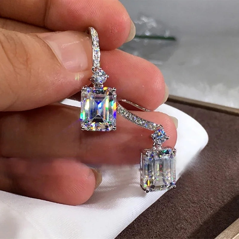 Luxury Fashion Silver Color Inlaid Zircon Stones Drop Earrings for Women