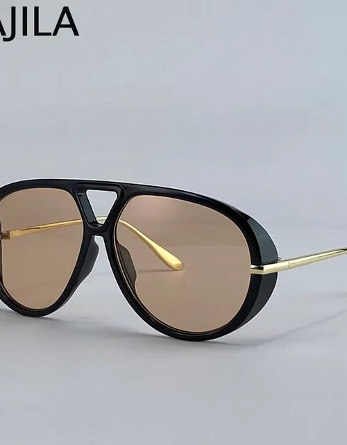 Load image into Gallery viewer, Oversized Oval Punk Pilot Sunglasses Women Big Luxury Brand Metal Frame Mask Eyewear Shield Sun Glasses For Ladies UV400
