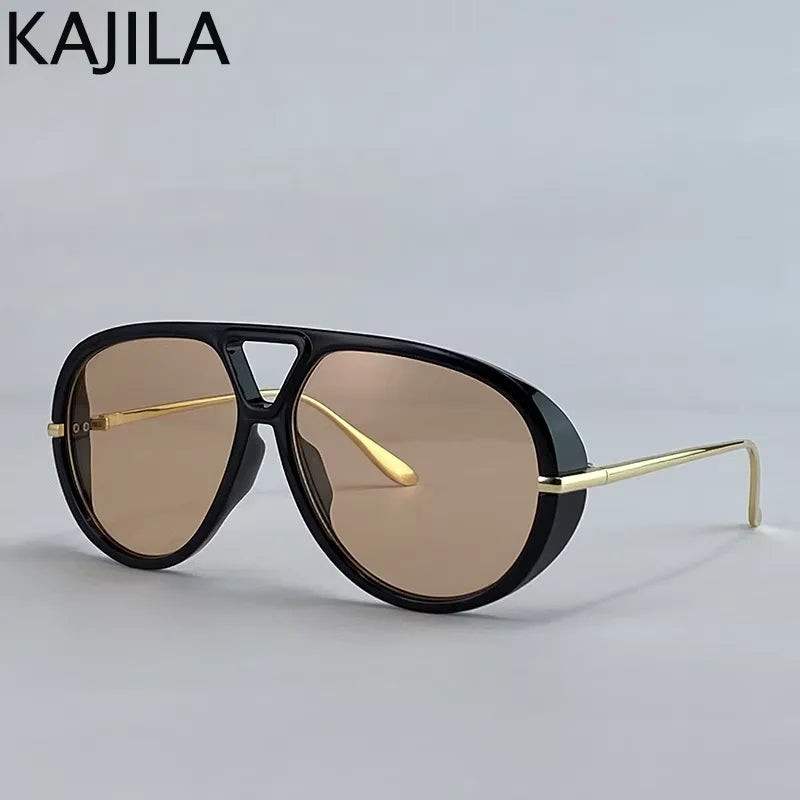 Oversized Oval Punk Pilot Sunglasses Women Big Luxury Brand Metal Frame Mask Eyewear Shield Sun Glasses For Ladies UV400