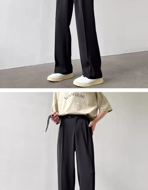 Load image into Gallery viewer, Retro High-end Belt Design Straight-down Trousers Men's Trendy Brand Loose Wide-leg Casual Pants
