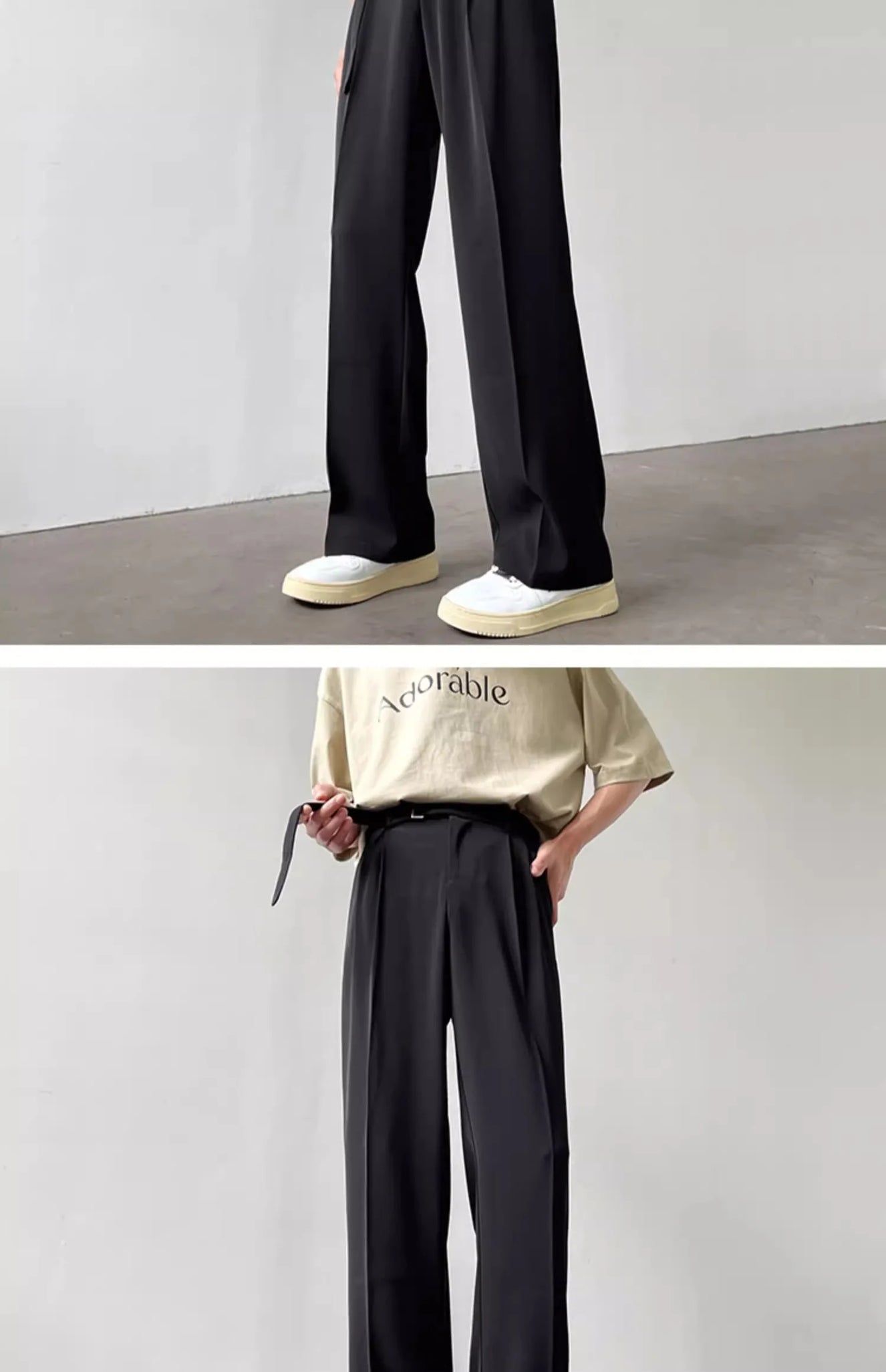 Retro High-end Belt Design Straight-down Trousers Men's Trendy Brand Loose Wide-leg Casual Pants