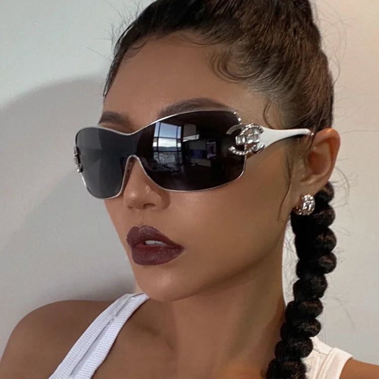 Luxury Rhinestone Oversized One - Piece Frame Y2K Women's Sunglasses Trendy Brand  Eyewear UV400