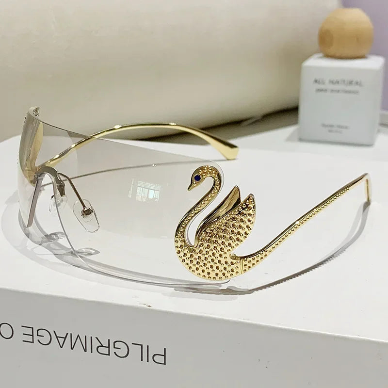 New Fashion Women Oversized Rimless Sunglasses Luxury Brand Swan Shaped Sun Glasses Trendy Large Frame Sun Glasses UV400