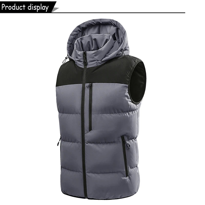 Hots Winter Men Outdoor Windproof Fleece Detachable Hooded Vest Men Sleeveless