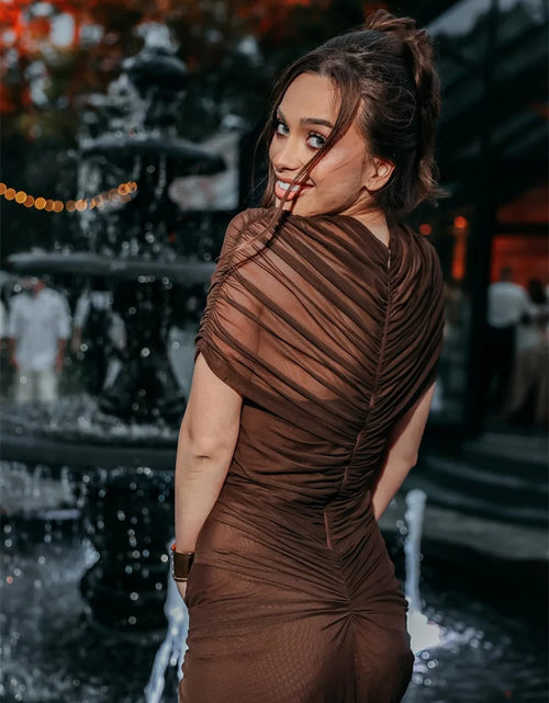 Load image into Gallery viewer, Hollow Out Short Sleeve Sexy Maxi Dress Women Fashion O Neck  High Waist Bodycon Club Party Long Dress
