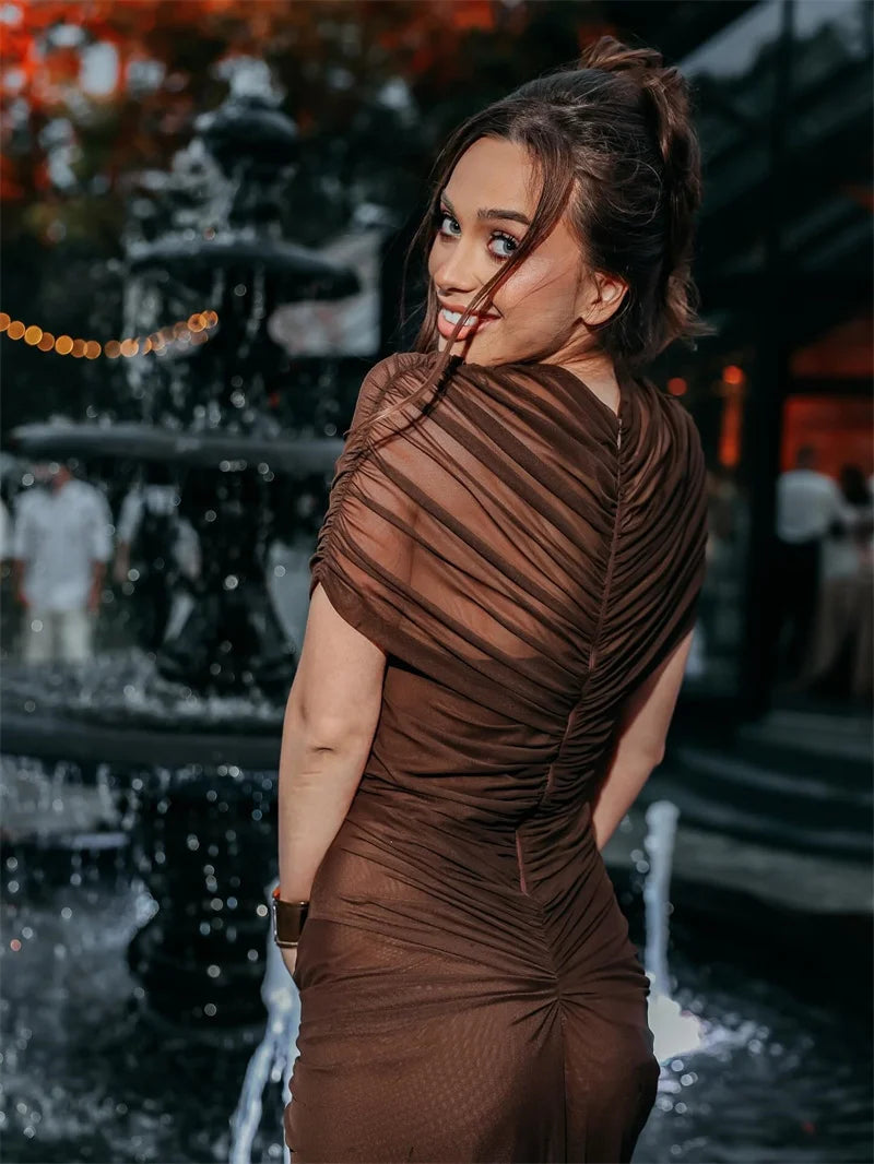 Hollow Out Short Sleeve Sexy Maxi Dress Women Fashion O Neck  High Waist Bodycon Club Party Long Dress
