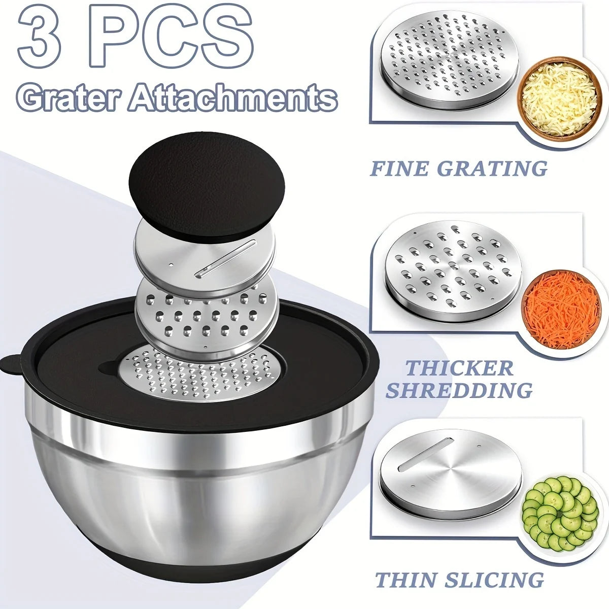 8pcs Mixing Bowls with Airtight Lids Stainless Steel Mixing Bowl Set, Attachments  Bottoms, Black Kitchen Bowls, Baking Serving