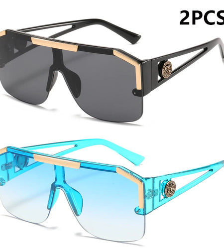 2PCS New Lion Head Integrated Sunglasses Trendy Large Frame Sunglasses Personalized Hollow Leg Sunglasses