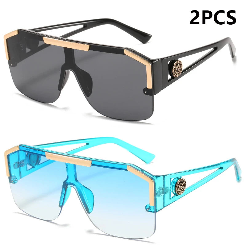 2PCS New Lion Head Integrated Sunglasses Trendy Large Frame Sunglasses Personalized Hollow Leg Sunglasses