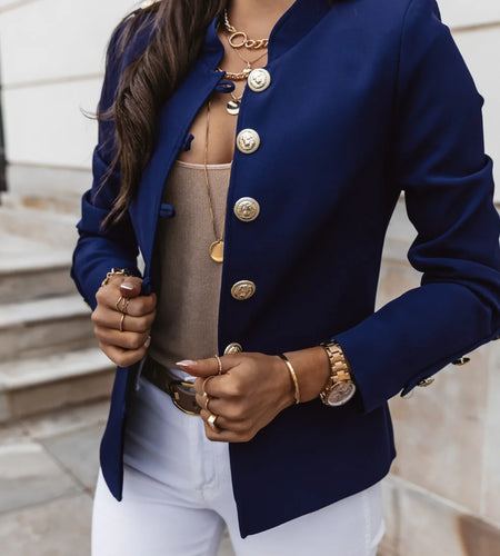 Casual O-neck Long Sleeve Jacket Outerwear Office Fashion Elegant Solid Blazer Coat For Women