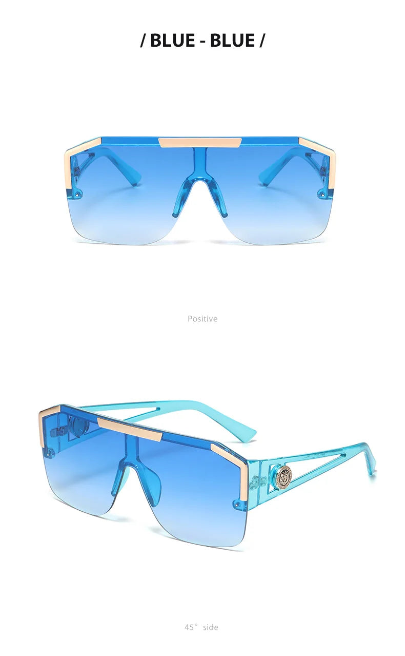 2PCS New Lion Head Integrated Sunglasses Trendy Large Frame Sunglasses Personalized Hollow Leg Sunglasses