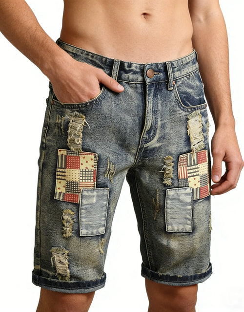 Load image into Gallery viewer, 2026 New style Men's summer casual fashion vintage washed denim shorts trendy ripped patchwork vintage style
