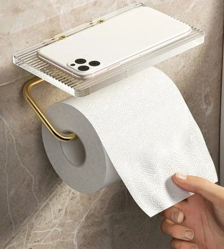 Luxury Gold Toilet Paper Holder with Shelf No Punching Acrylic Roll Paper Holder Tissue Hanger Bathroom Accessories  Bathroom