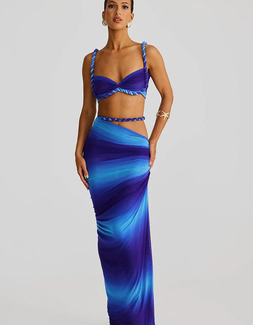 Load image into Gallery viewer, Woven Sexy Women 2 Piece Set Stunning Hot Solid Pleated Crop Camisoles High Waist Maxi Skirt
