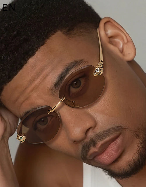Load image into Gallery viewer, Vintage Rimless Oval Punk Sunglasses for Men Leopard Head Frameless UV400 Gradient Lens Hip Hop Outdoor Shades Luxury Designer Eyewear
