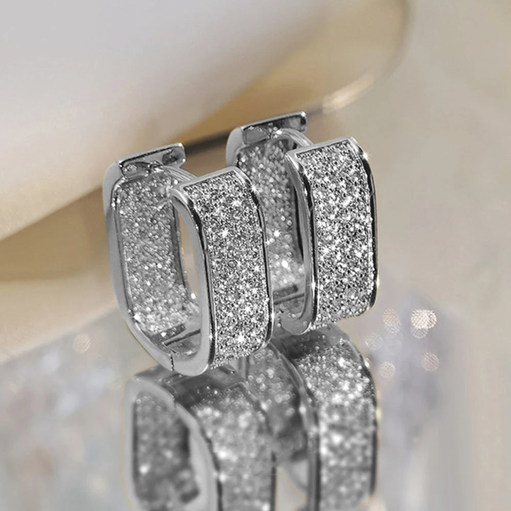 Huitan Sparkling Hoop Earrings for Women Luxury Gold Color/Silver Color Statement Earrings