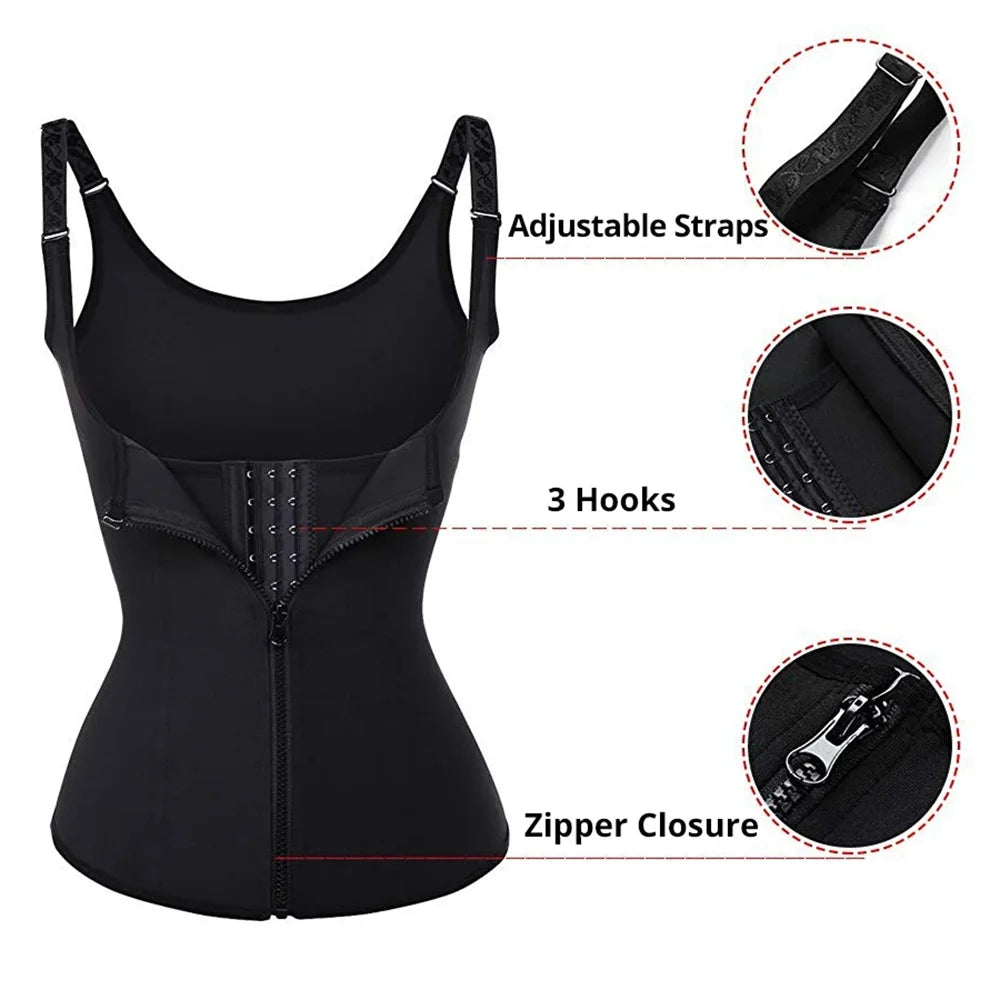 Waist Trainer Tank Top For Women Zipper Body Shaper Tummy Control Sleeveless Top, Women's Activewear Body Shaping