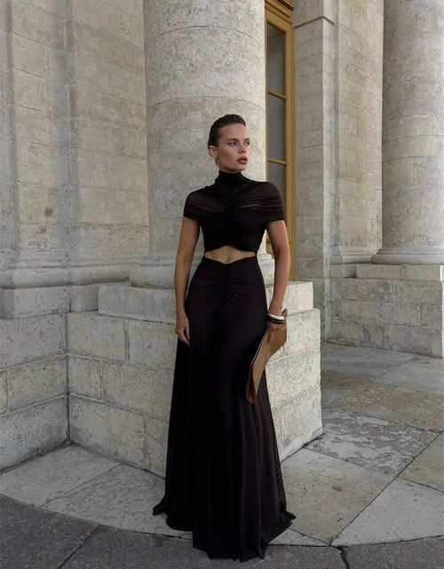 Load image into Gallery viewer, Hollow Out Short Sleeve Sexy Maxi Dress Women Fashion O Neck  High Waist Bodycon Club Party Long Dress
