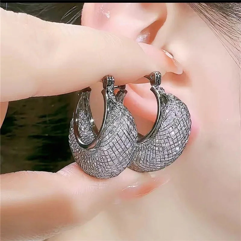 New Fashion Trend Unique Design Elegant Exquisite Luxury Mesh Zircon Earrings for Women