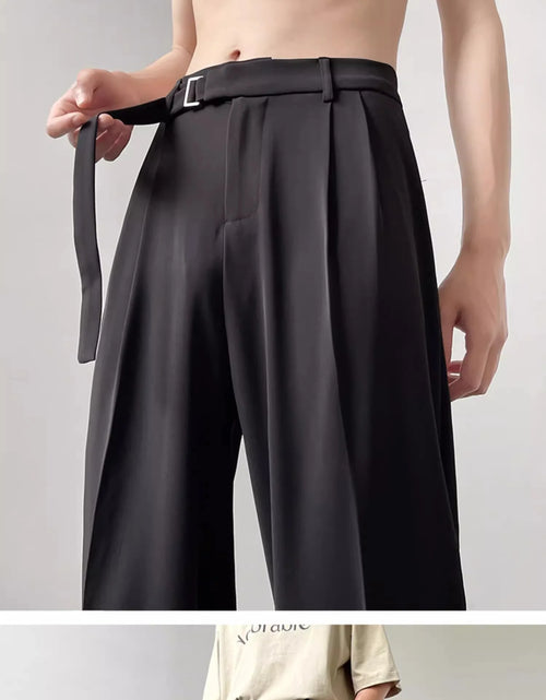 Load image into Gallery viewer, Retro High-end Belt Design Straight-down Trousers Men's Trendy Brand Loose Wide-leg Casual Pants
