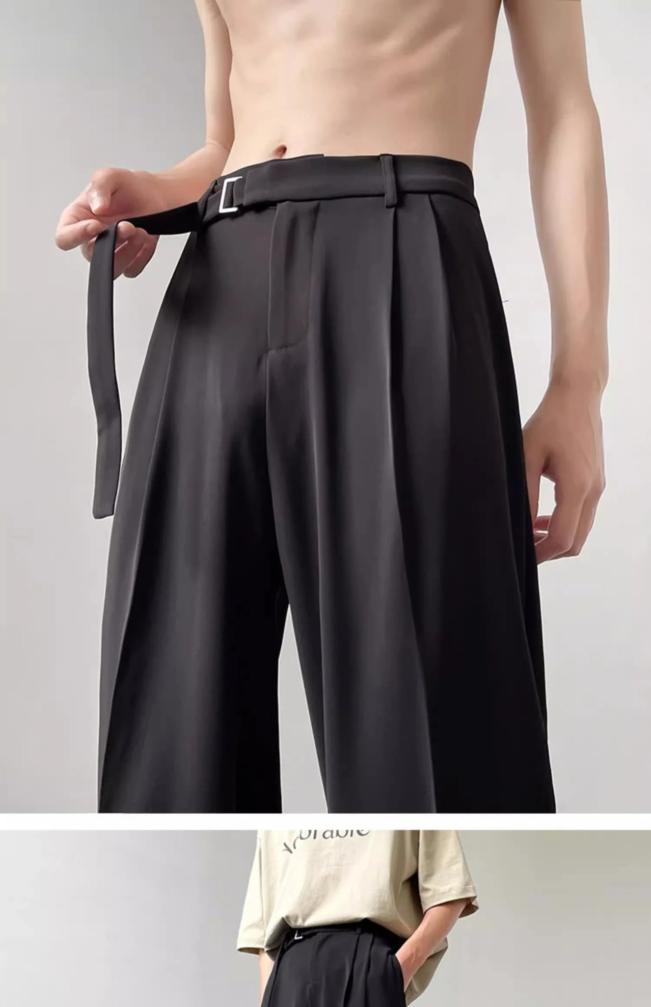 Retro High-end Belt Design Straight-down Trousers Men's Trendy Brand Loose Wide-leg Casual Pants