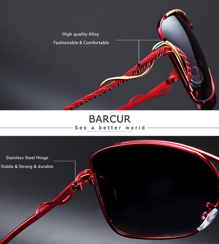 BARCUR Women's UV400 Polarized Sunglasses Vintage Metal Casual Fashion Eyewear with Stainless Steel Frame