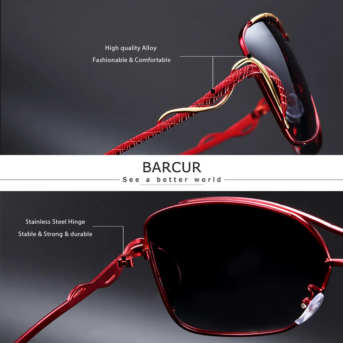 BARCUR Women's UV400 Polarized Sunglasses Vintage Metal Casual Fashion Eyewear with Stainless Steel Frame