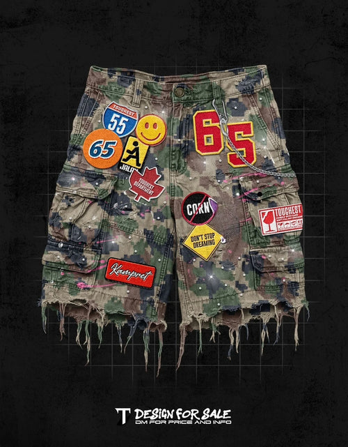 Load image into Gallery viewer, Y2K Men Hop Cartoon Graphics Loose Camo and Denim Casual Shorts
