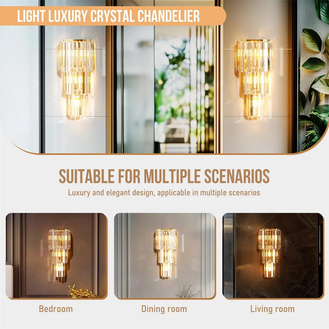 LUVODI Luxury Crystal Wall Lamp 3-Layer Wall Crystal Sconce Light E14 Led Corn Lights