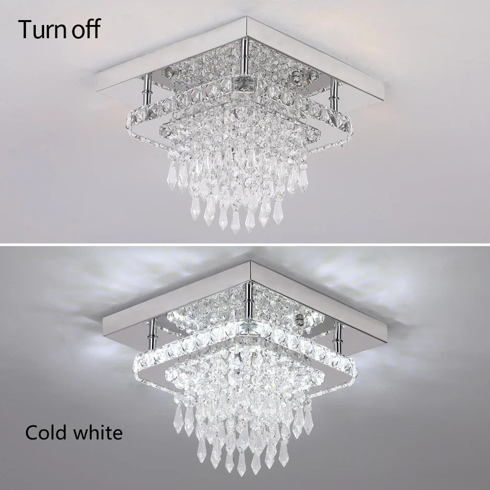 Luxury Crystal Square Bright Led Chandelier Modern Pendant Light Ceiling Lamp Dimmable Flush Mount Bedroom Dinning Living Room