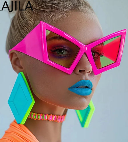 Oversized Cat Eye Sunglasses Women Big Frame  Luxury Brand Shield Punk Sun Glasses For Ladies Windproof Eyewear Shades UV400