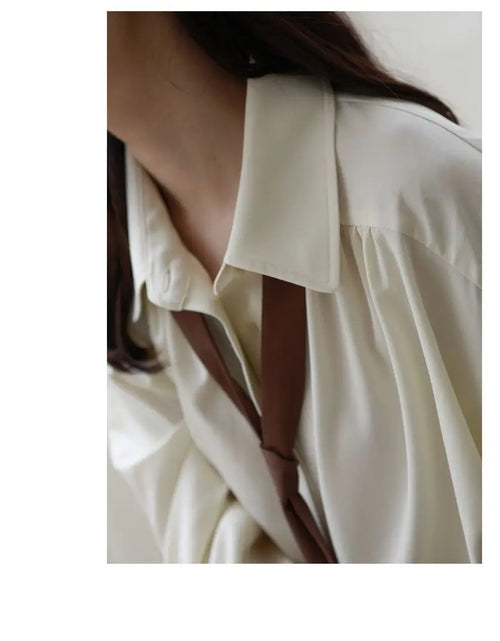 Load image into Gallery viewer, 2025 Spring Long Sleeve Button Up Shirt Solid Tie Oversize Shirts Blouse
