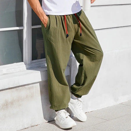 Men's Pants Loose Fit  Cotton Linen Solid Color Cozy Sweatpants Joggers High Quality Male