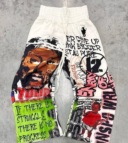 Sweatpants Men  Letter Patch Retro Double Layer Design Baggy Elastic Waist Jogging Casual Pants, Three different varieties