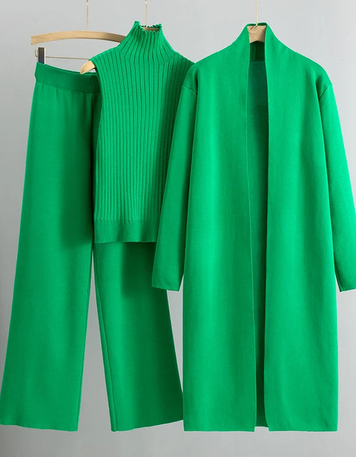 Load image into Gallery viewer, Spring Autumn 3 Piece Women Cardigan Tracksuits Fashion Knitted Pant Set Ladies Sweater Suit Vintage Fashion Ladies 3 Piece Set
