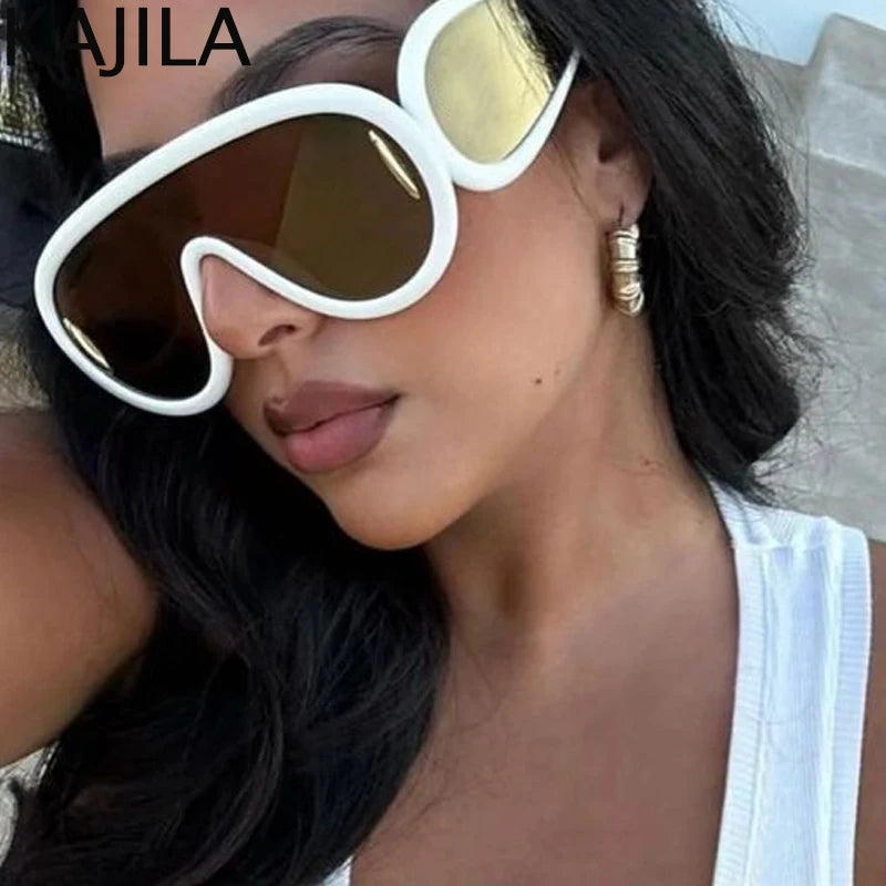 Oversized Wave Mask One-Piece Sunglasses Women Y2K Punk Sports Sun Glasses 2025