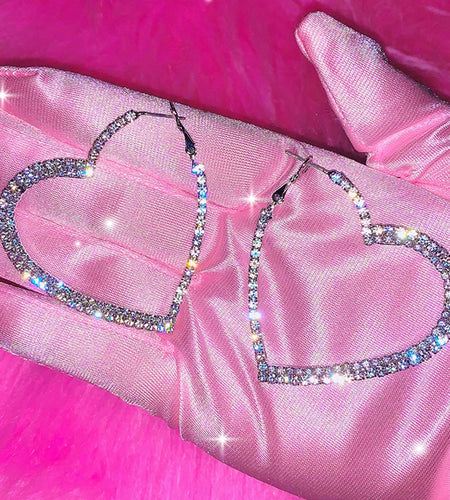 Shiny Peach Heart Hoop Earrings ,Fashion Crystal Love Earrings