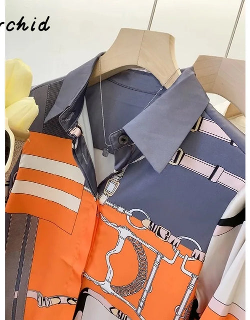 Load image into Gallery viewer, Luxury Brand Design  Silk Orange Grey 2025 Summer Long Sleeves Shirt For Women
