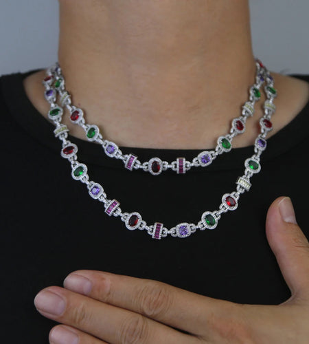 New Colour Oval Square Charm Necklace Silver Color Iced Out Cubic Zircon Cuban Chain Choker Women Men Fashion Hip Hop Jewelry