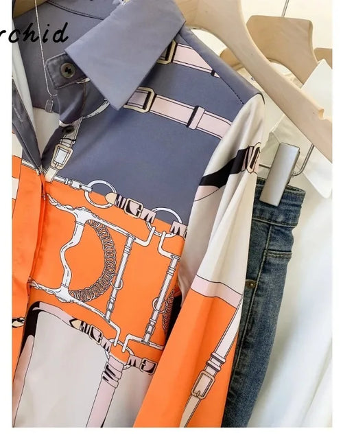 Load image into Gallery viewer, Luxury Brand Design  Silk Orange Grey 2025 Summer Long Sleeves Shirt For Women
